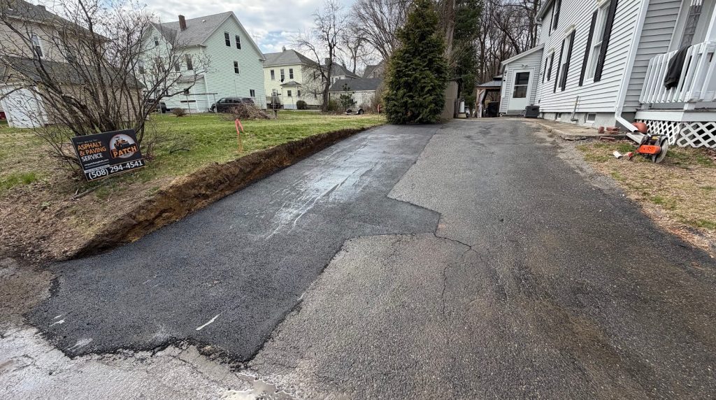 Clinton MA completed driveway extension with new parking area