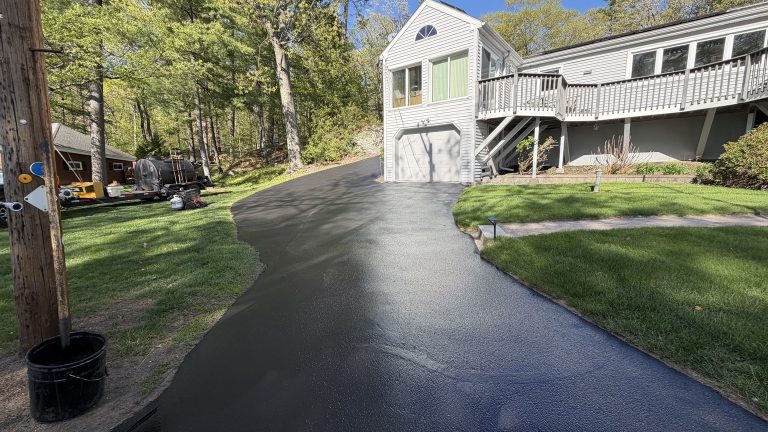 Lunenburg MA driveway after fresh sealcoat application