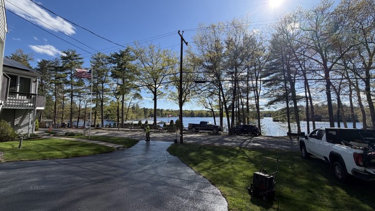 Lunenburg MA driveway sealcoating project by the lake